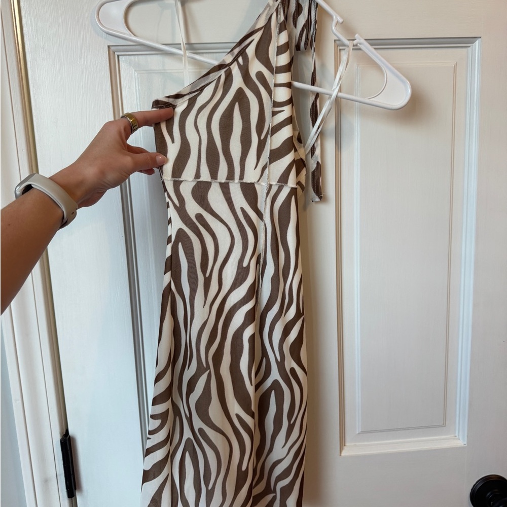 Women’s halter Zebra Print Dress in Brown and Cream